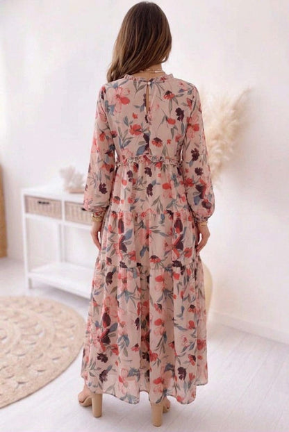 Chiffon Long Sleeve Tiered Maxi Dress