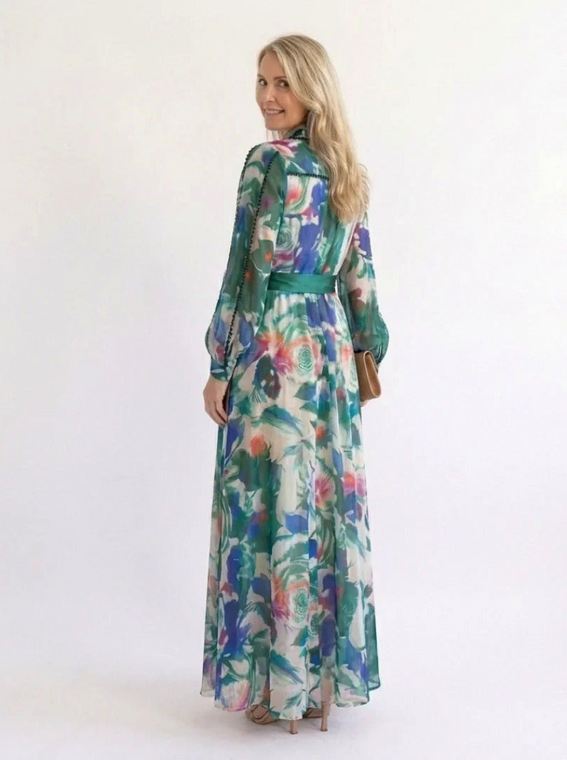 Chiffon Tie Waist Maxi Shirt Dress