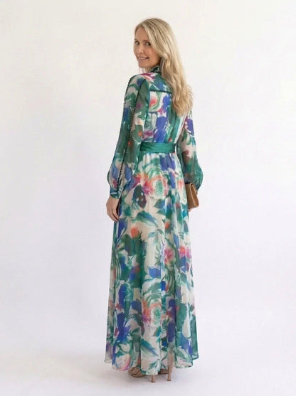 Chiffon Tie Waist Maxi Shirt Dress