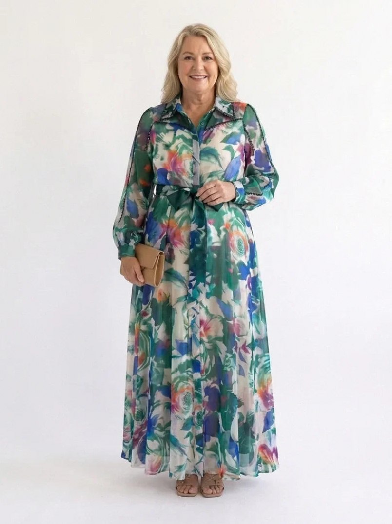 Chiffon Tie Waist Maxi Shirt Dress