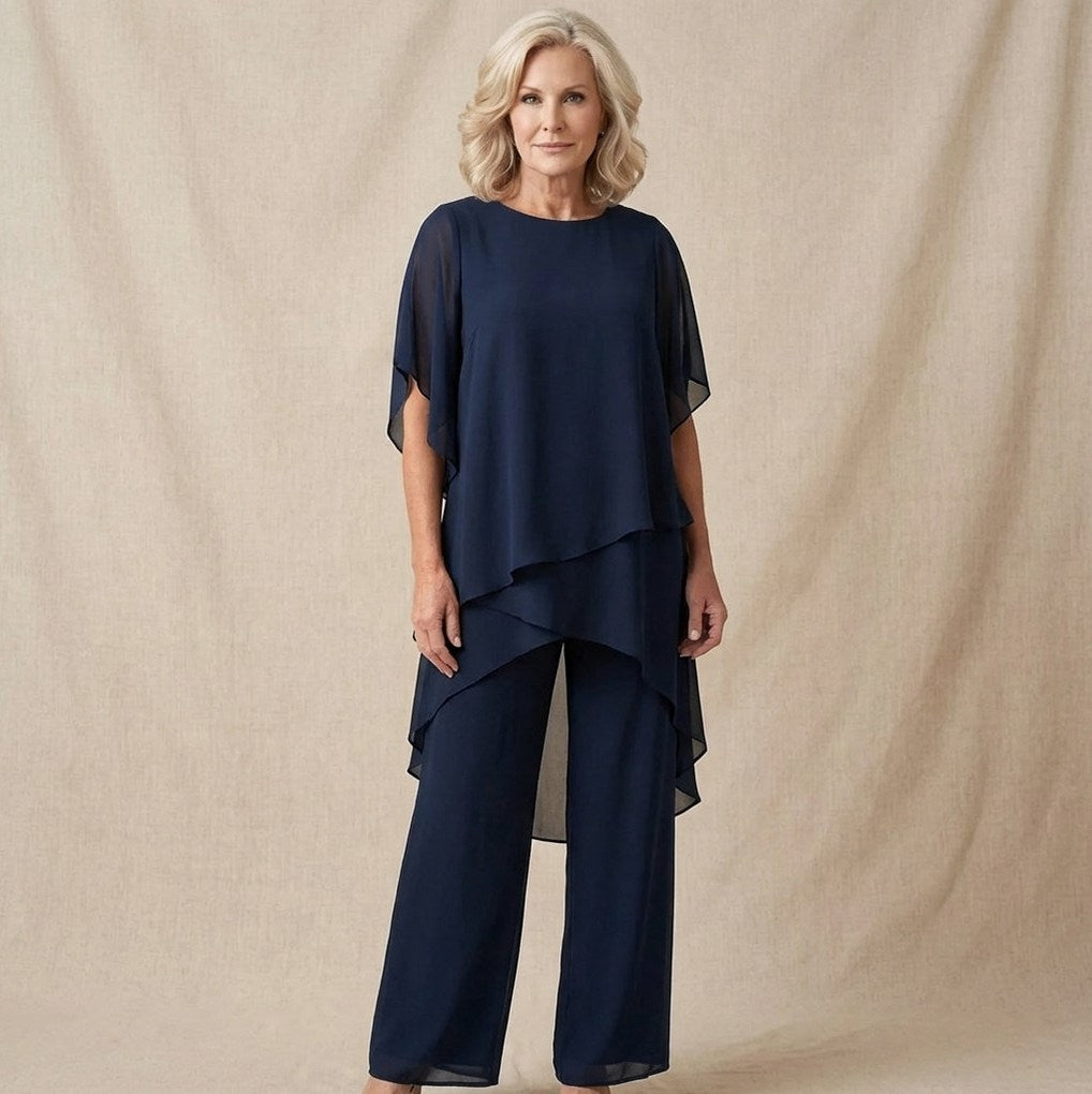 Chiffon Tiered Asymmetrical Two Piece Set