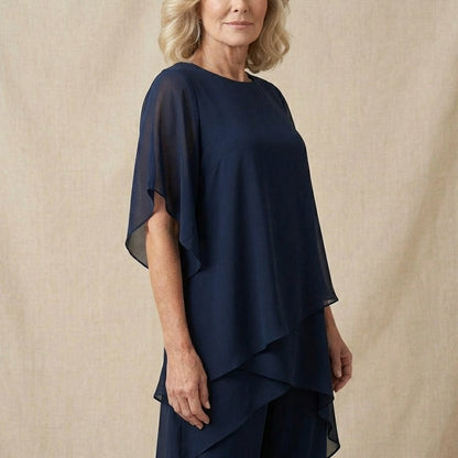 Chiffon Tiered Asymmetrical Two Piece Set
