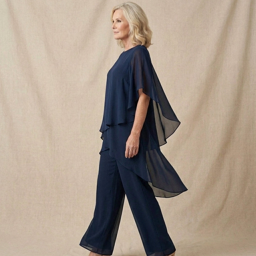 Chiffon Tiered Asymmetrical Two Piece Set