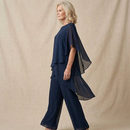 Chiffon Tiered Asymmetrical Two Piece Set
