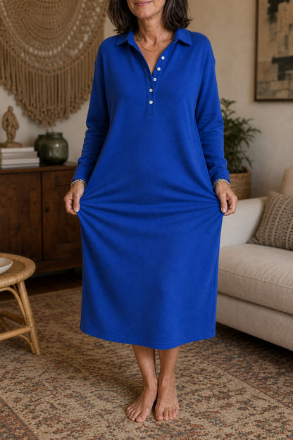 Fleece Polo Collar Midi Dress