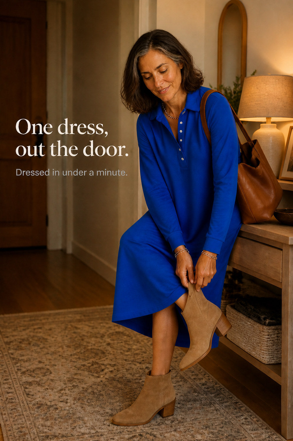 Fleece Polo Collar Midi Dress