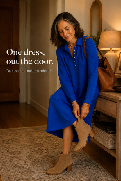Fleece Polo Collar Midi Dress