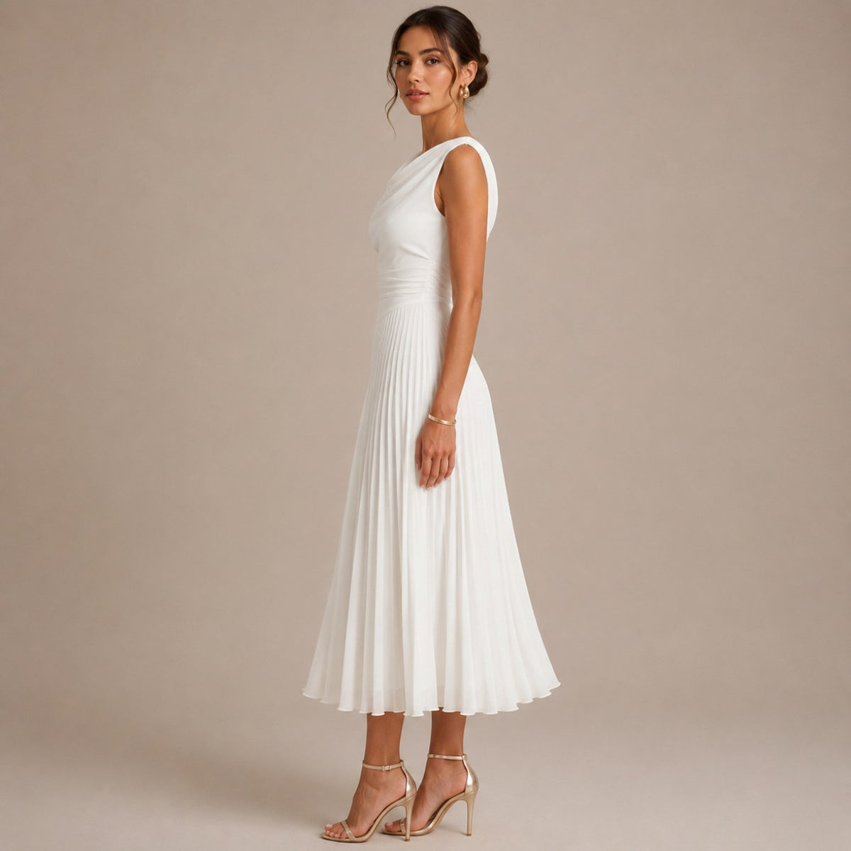 Cowl Neck Pleated Midi Dress