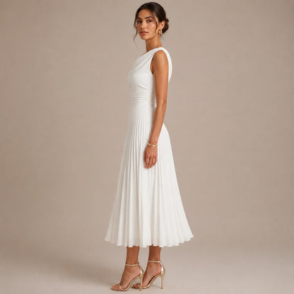 Cowl Neck Pleated Midi Dress