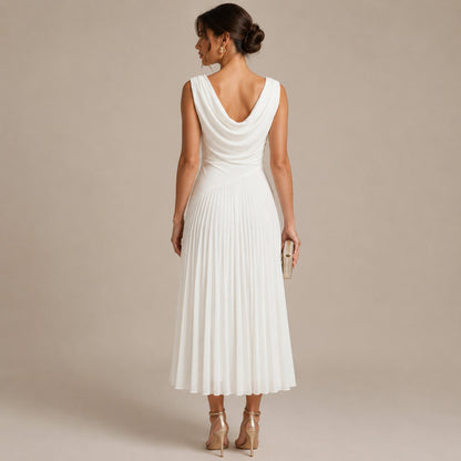 Cowl Neck Pleated Midi Dress