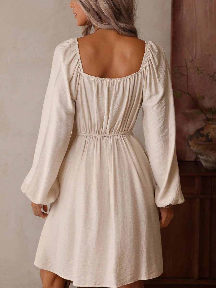 Crochet Long Sleeve Babydoll Mini Dress