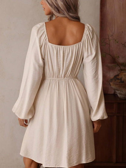 Crochet Long Sleeve Babydoll Mini Dress