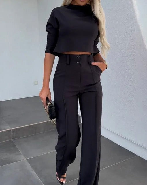 Crop Top and Wide Leg Pant Set