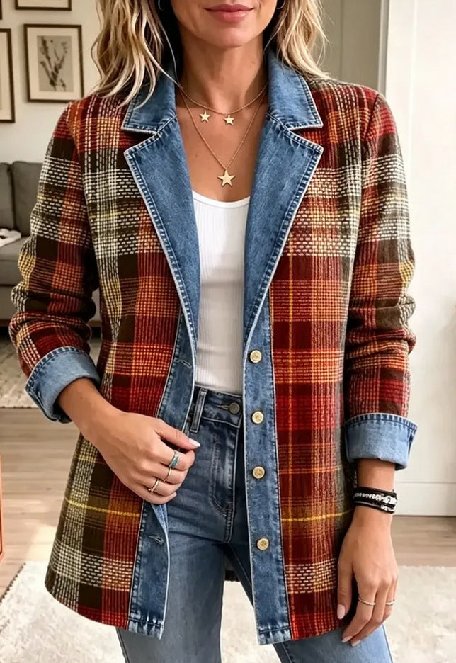 Denim Plaid Long Sleeve Shacket