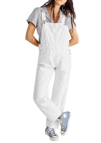 Denim Relaxed Overalls Jumpsuit in White
