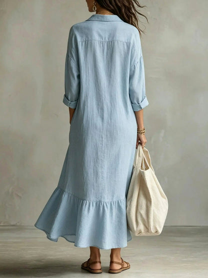 Long Sleeve Flounce Hem Maxi Shirt Dress