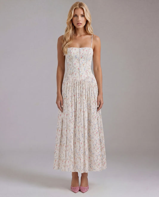 Ditsy Floral Drop Waist Maxi Dress in Ivory
