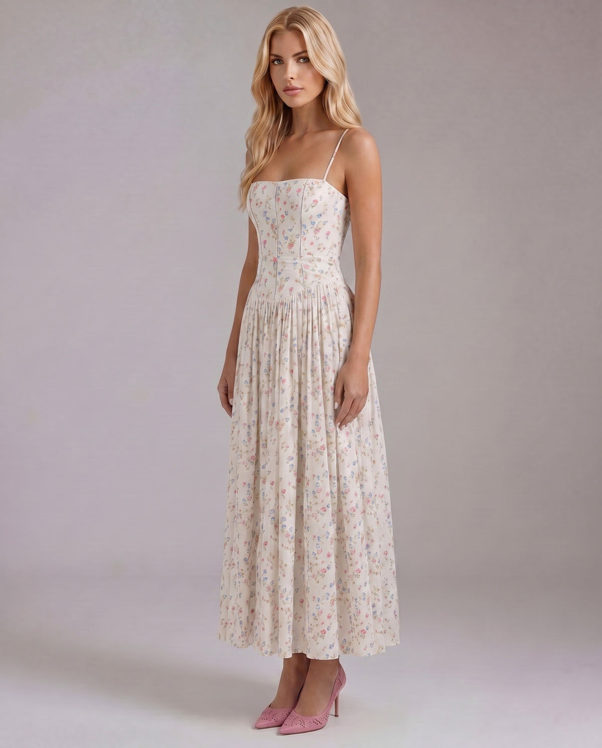 Ditsy Floral Drop Waist Maxi Dress