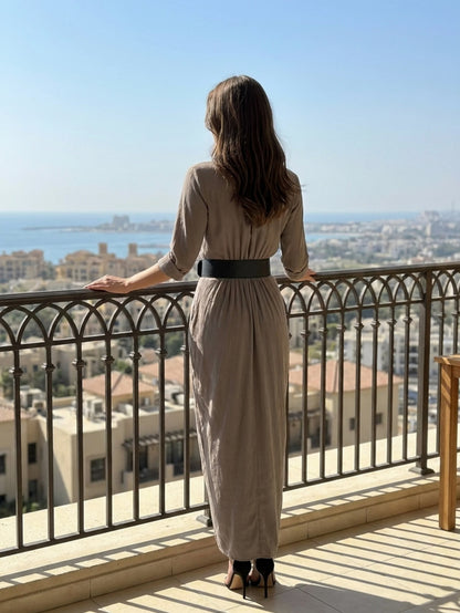 Draped Pleated Maxi Shirt Dress