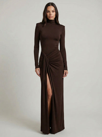 Draped Ruched Long Sleeve Maxi Dress