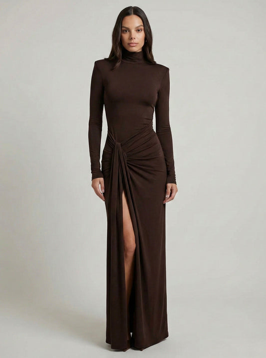Draped Ruched Long Sleeve Maxi Dress