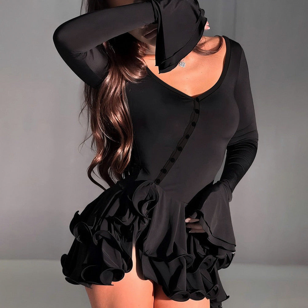 Drop Waist Long Sleeve Mini Dress