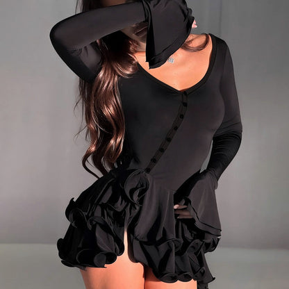 Drop Waist Long Sleeve Mini Dress