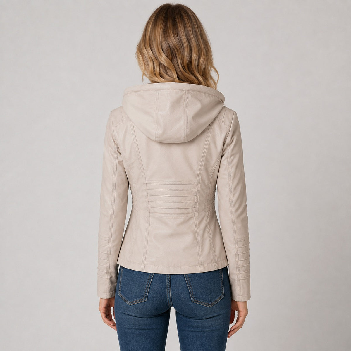 Faux Leather Hooded Moto Jacket