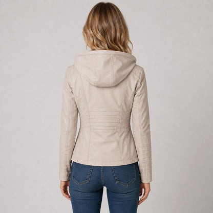 Faux Leather Hooded Moto Jacket