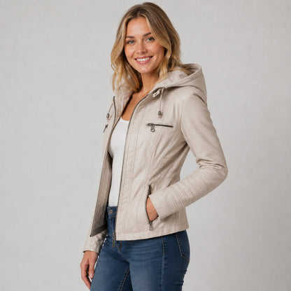 Faux Leather Hooded Moto Jacket