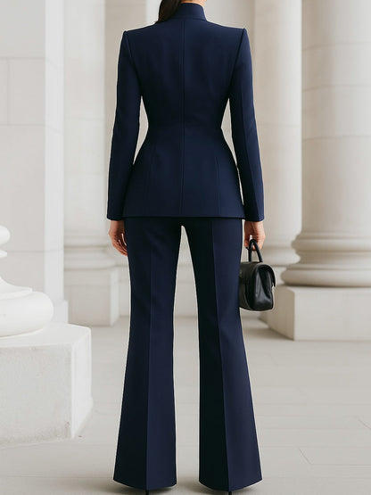 Stand Collar Blazer and Pant Set