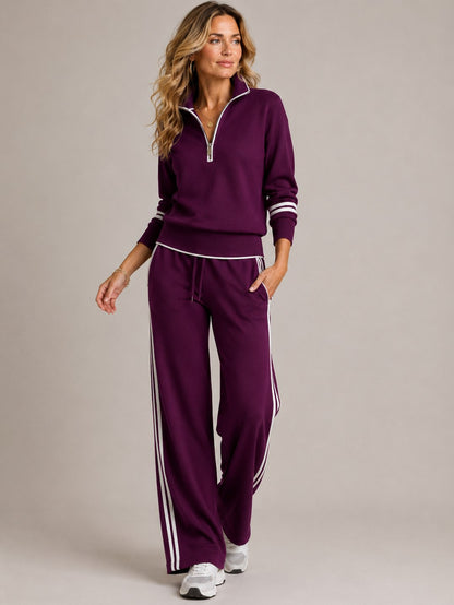Knit Half Zip Two Piece Set in Purple