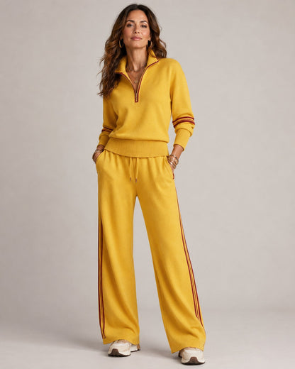 Knit Half Zip Two Piece Set in Yellow