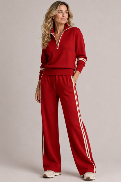 Knit Half Zip Two Piece Set in Red