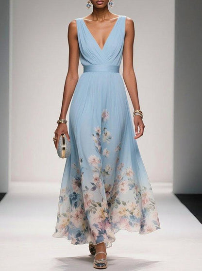 Floral Pleated Empire Maxi Dress