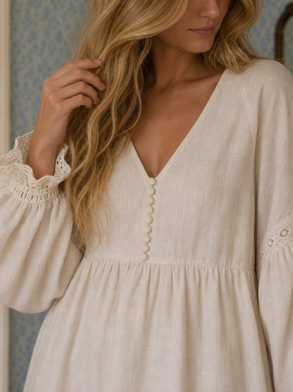 Gauze Babydoll Long Sleeve Mini Dress