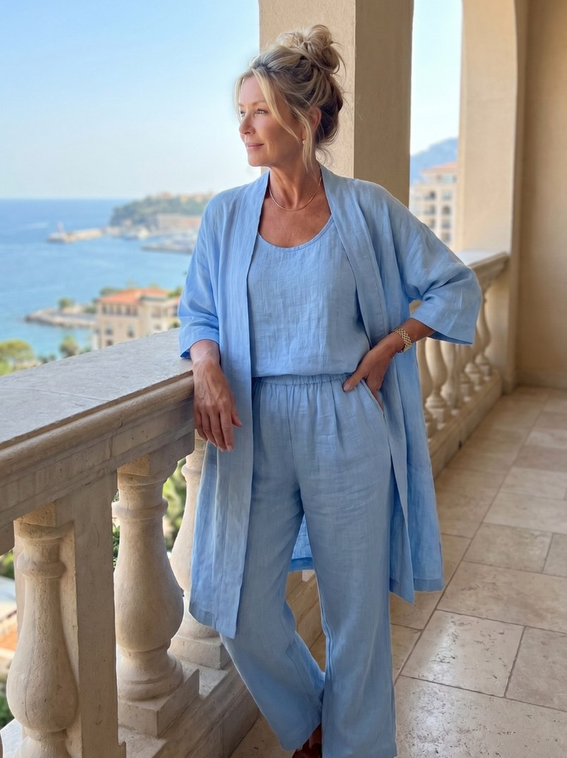 Gauze Kimono Cardigan Three Piece Set