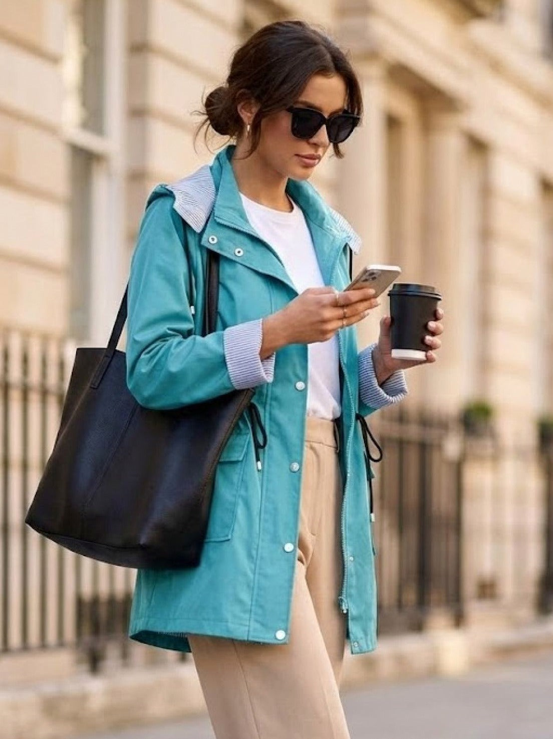 Hooded Drawstring Waist Jacket
