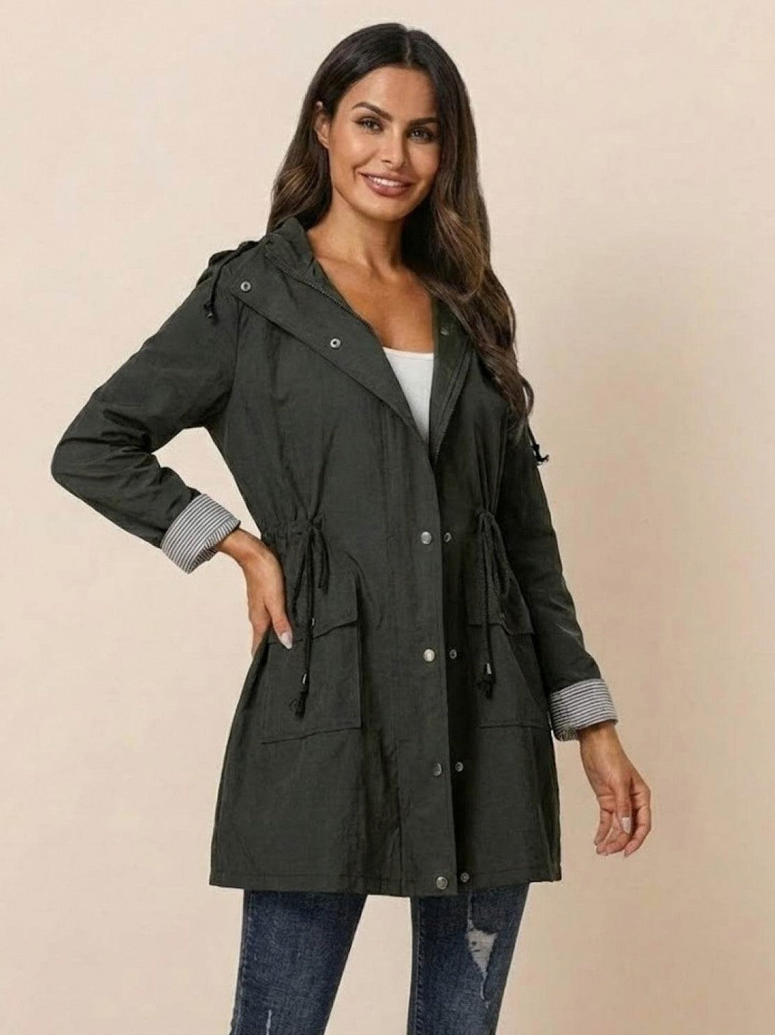 Hooded Drawstring Waist Jacket
