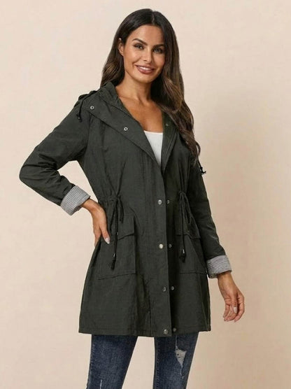 Hooded Drawstring Waist Jacket
