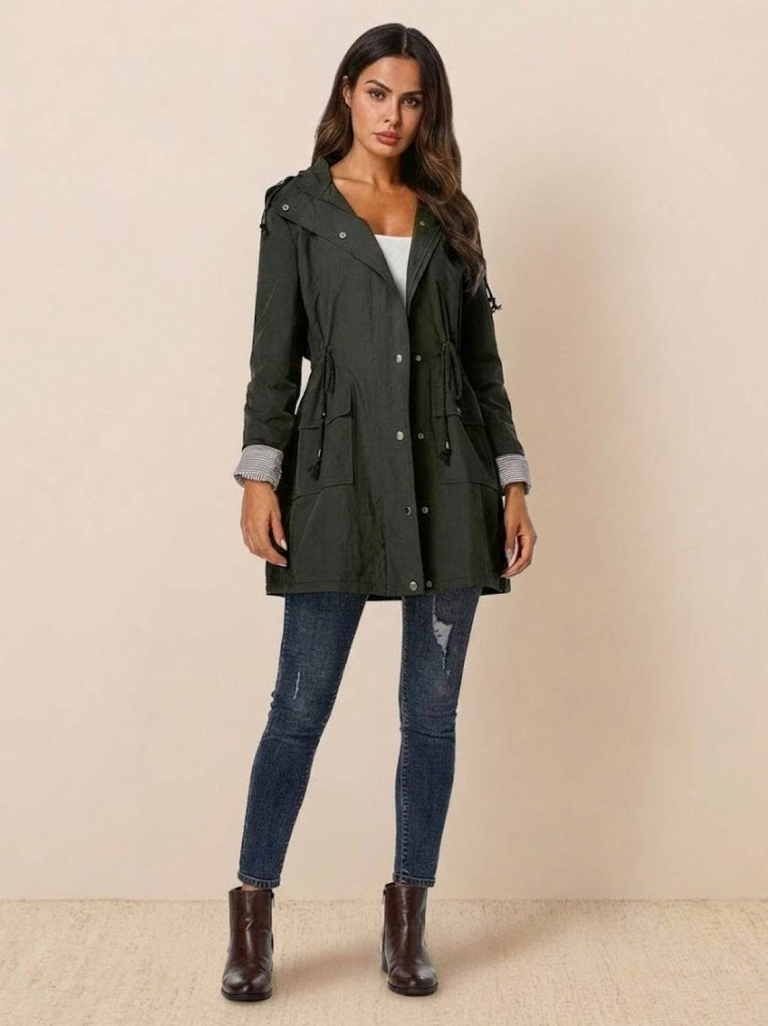 Hooded Drawstring Waist Jacket