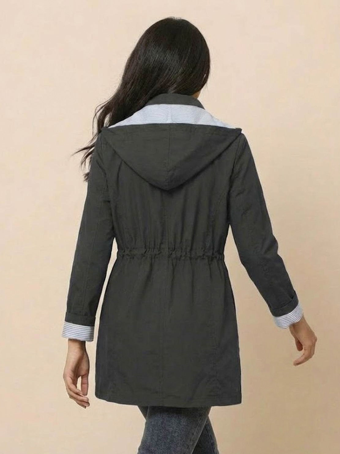 Hooded Drawstring Waist Jacket