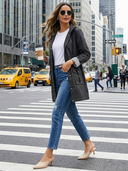 Hooded Drawstring Waist Jacket