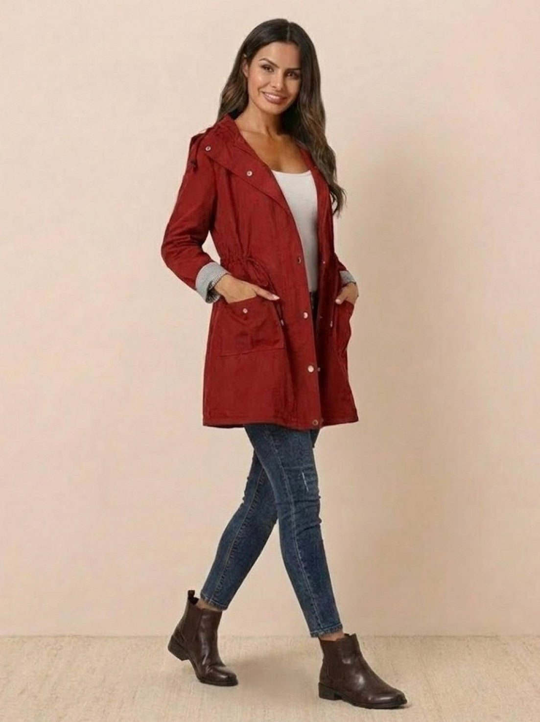 Hooded Drawstring Waist Jacket