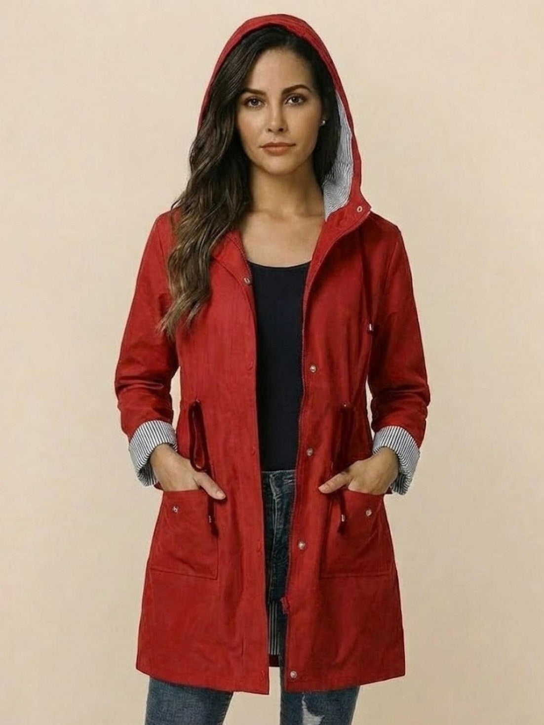 Hooded Drawstring Waist Jacket