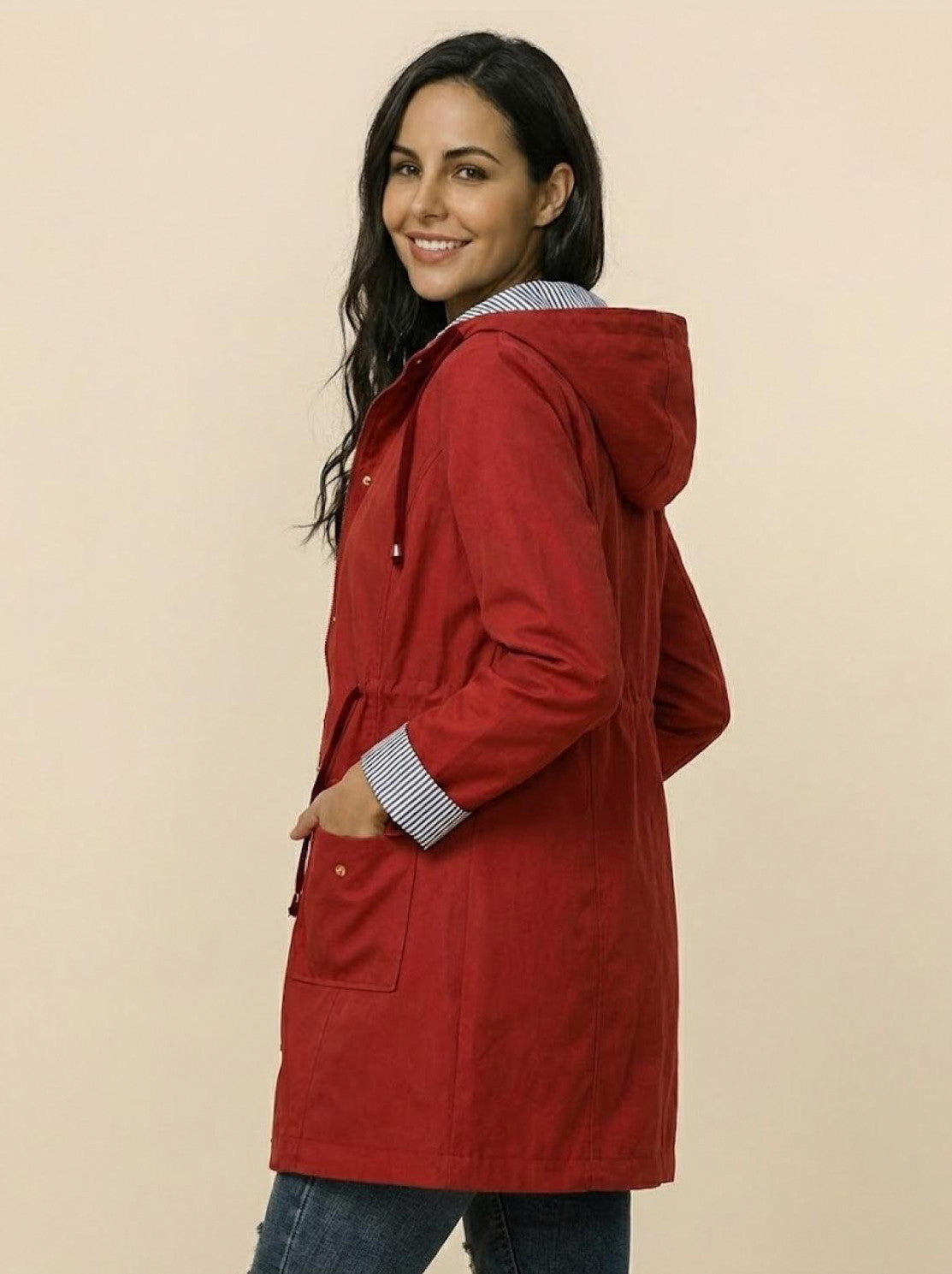 Hooded Drawstring Waist Jacket