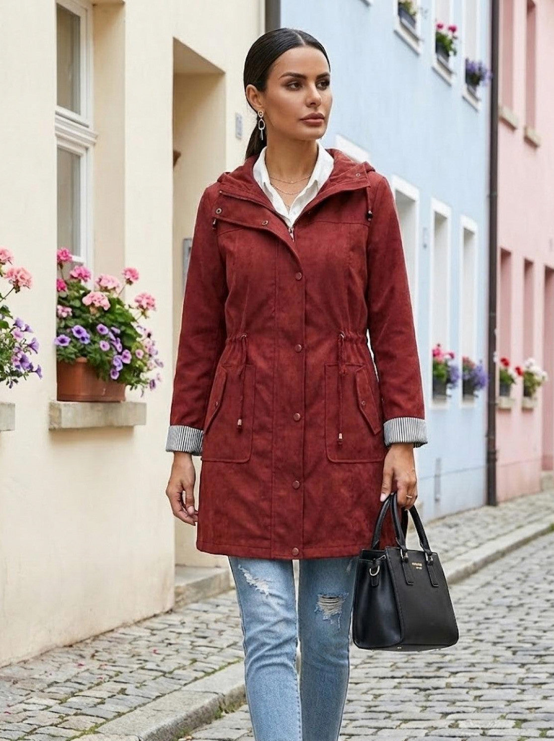 Hooded Drawstring Waist Jacket