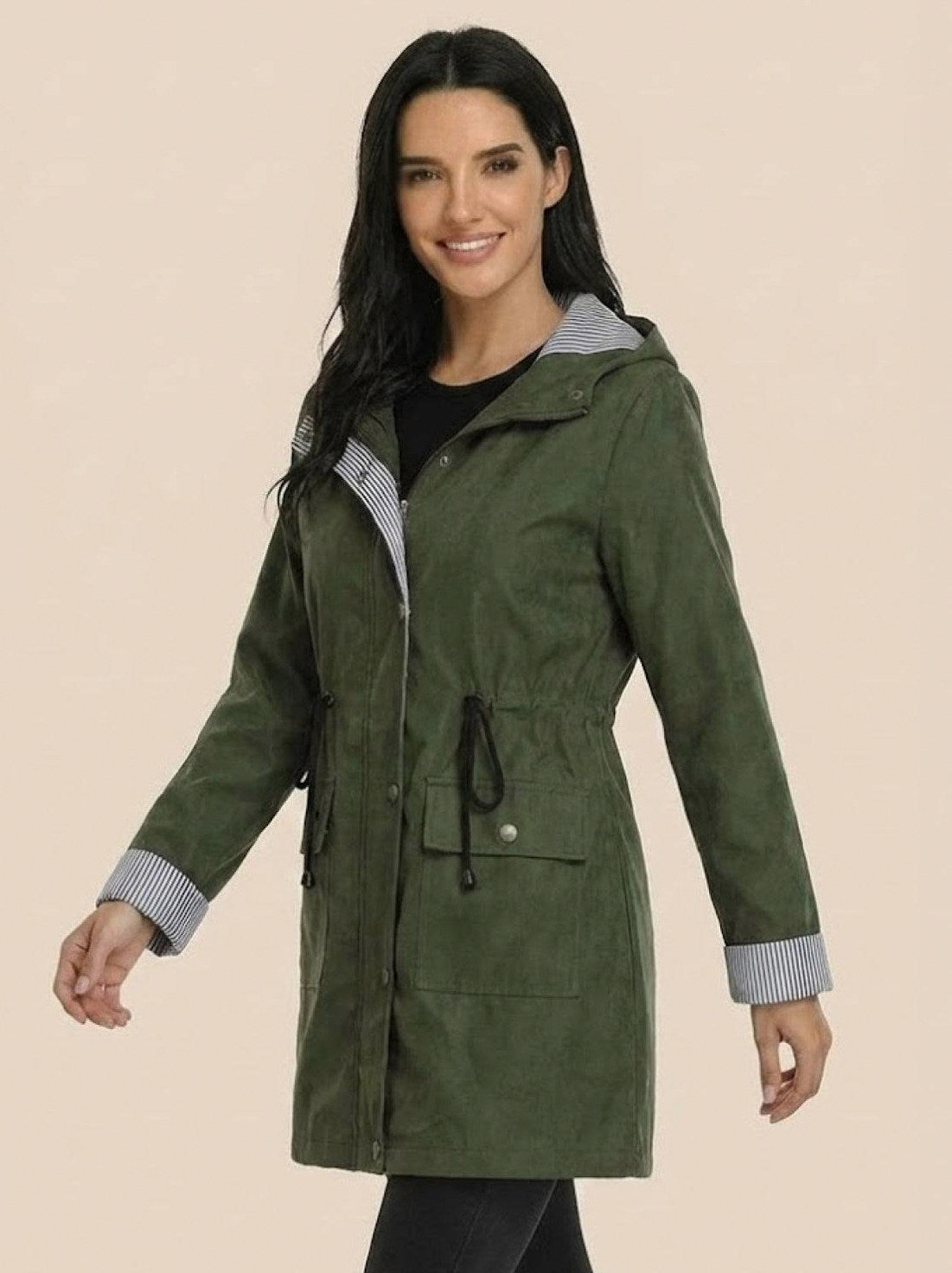 Hooded Drawstring Waist Jacket