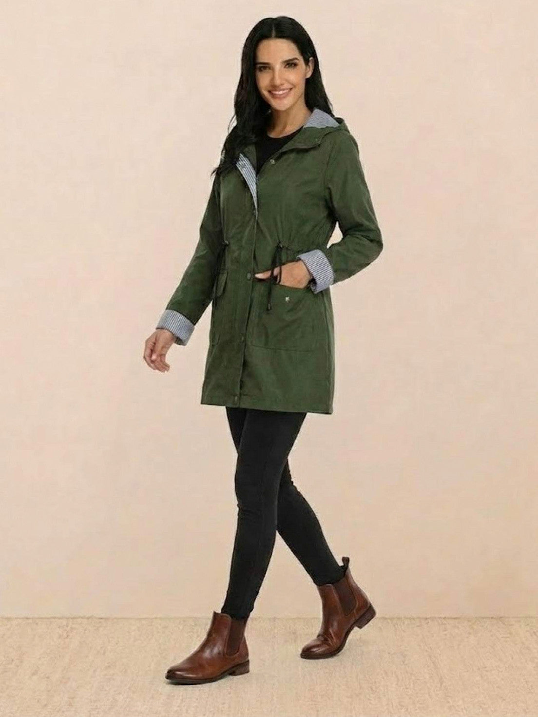 Hooded Drawstring Waist Jacket