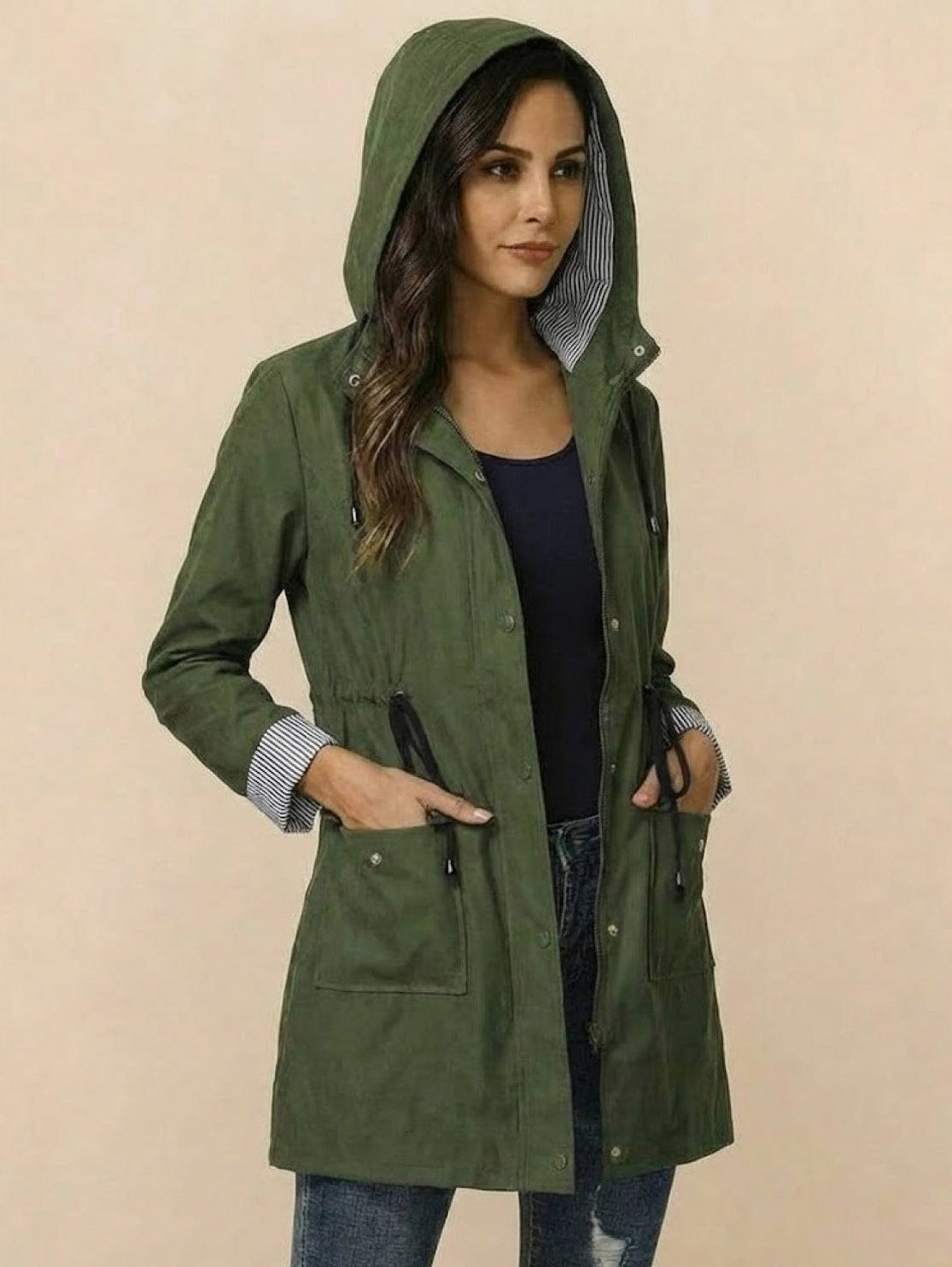 Hooded Drawstring Waist Jacket